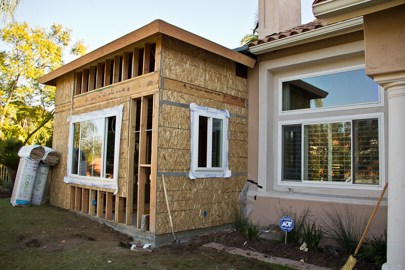 Home addition framed and sheathed, ready for siding
