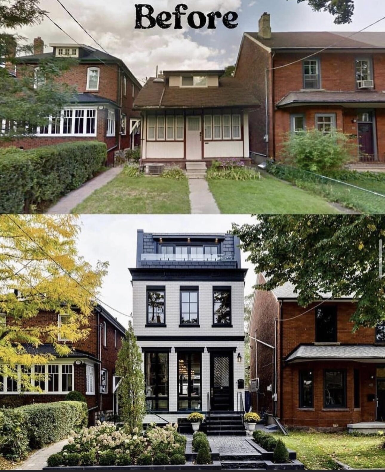 Before and after of a full home exterior renovation